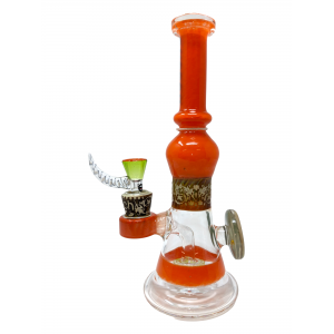 9" Cheech Glass Orange Sand Blasted Wood Beaker Water Pipe Rig with Dab Pad - [CHE-207]