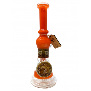 9" Cheech Glass Orange Sand Blasted Wood Beaker Water Pipe Rig with Dab Pad - [CHE-207]