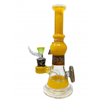 9" Cheech Glass Yellow Sand Blasted Wood Beaker Water Pipe Rig with Dab Pad - [CHE-208]