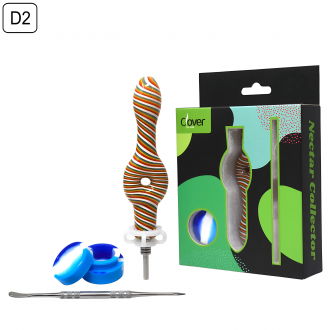 Clover Glass 10mm SS Tip Swirl Art  Donut Nectar Collector Set W/ Ceramic Dabber/Plastic Clip/Silicone Jar