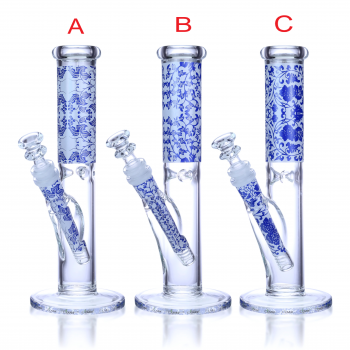 Clover Glass - 10" Floral Vine Pattern Straight Tube Water Pipe