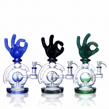 Clover Glass - 9" OK Hand Gesture Globe Perc Water Pipe 