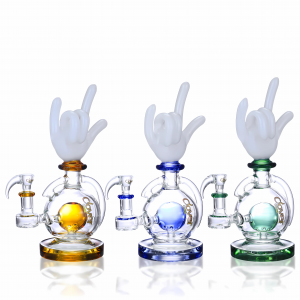 Clover Glass - 10" I Love You Hand Gesture Globe Perc Water Pipe