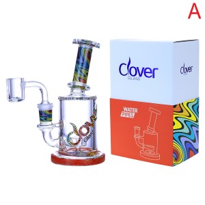 Clover Glass - 6" Bent Neck Wig Wag Art Showerhead Perc Water Pipe