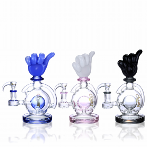 Clover Glass - 9" Unique Hand Gesture Globe Perc Water Pipe