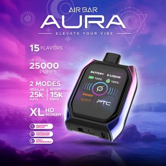 AIR BAR Aura 25,000 Puffs Disposable Vape 27ml w/ Screen - 5ct Display