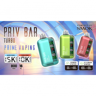 PRIV BAR TURBO by SMOK 15000 Puffs 16ML w/ LED Screen Disposable Vape - 5ct Display*