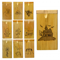 4'' Halloween Designs Dug Out Engraved Light Wood - Assorted designs - 10ct Pk