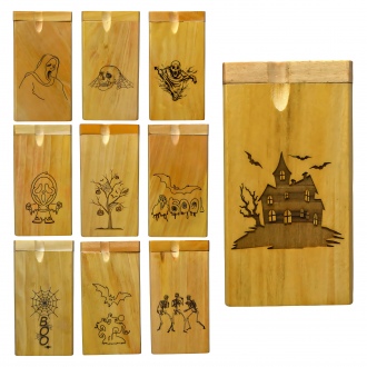 4'' Halloween Designs Dug Out Engraved Light Wood - Assorted designs - 10ct Pk