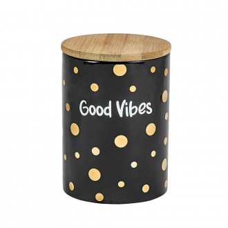 Deluxe Canister Stash Jar - Good Vibes - Black & Gold - Large [88087]