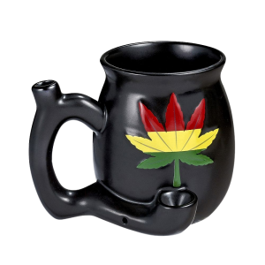 Matte Black Mug With Embossed Rasta Leaf [88145]