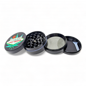 Vegas Leaf Black Matte 4pc Zinc Grinder - 6ct Display [70264LV]