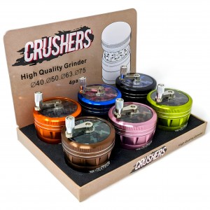 63mm Crushers Crank it Up Top-Handle Herb Grinder 12Ct Display [GR179]