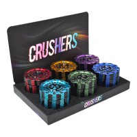 62mm Assorted Color Gear Style 4-Parts Crushers Grinder - 6Ct Display