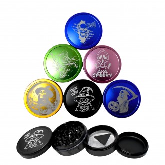 Halloween Themed 63mm 4-Part Grinders Assorted Designs - 6ct Display