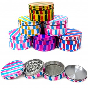 62mm Assorted Color Stripe Design 4 Parts Grinder - 6PK [JIG059]