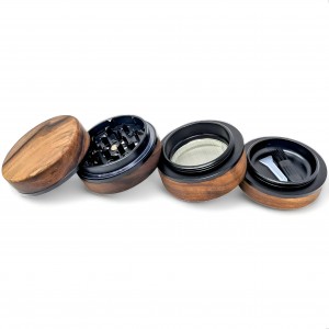 Blackout Bliss - 4 Parts Satin Black Core Wooden Herb Grinder - Black [WB-04]