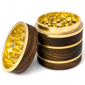 Golden Gleam - 4 Parts Satin Gold Core Wooden Herb Grinder - Gold [WB-04]