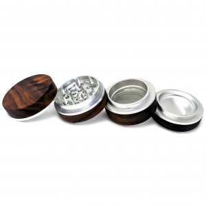 Silver Symphony - 4 Parts Satin Silver Core Wooden Herb Grinder - Silver [WB-04]