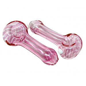 4" Pink Streak Transparent Spoon Hand Pipe (Pack of 2) - [DJ603]