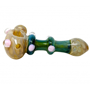 6.5" Air Trap Bubble Double Rim Multi Marble Heavy Spoon Hand Pipe - [DJ616]