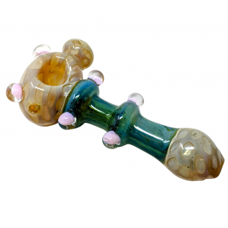 6.5" Air Trap Bubble Double Rim Multi Marble Heavy Spoon Hand Pipe - [DJ616]