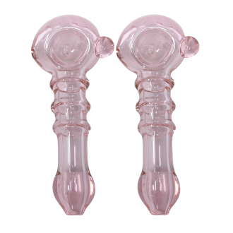 5.5" Pink Tube 3-Rim Frit Head Hand Pipe - (Pack of 2) [ DJ623]