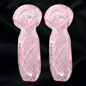 4" Swirl Art Pink Tube Cuboid Spoon Hand Pipe - (Pack of 2) [DJ633]