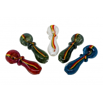 3" Frit & Rasta Strip  Single Rim Art Hand Pipes - (Pack Of 5) [GWRKP111]