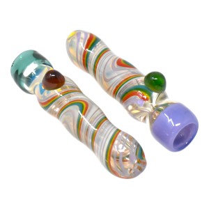 4" Silver Fumed Rasta & Slyme Swirl Ribbon Chillum Hand Pipe - (Pack of 2) [RKP244]