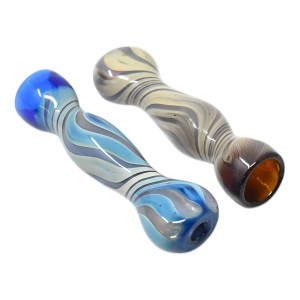 3" Assorted Wavy Swirl Ribbon Transparent Bowl Chillum Hand Pipe - (Pack of 2) [RKP261]