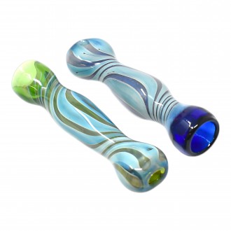 3" Assorted Wavy Swirl Ribbon Transparent Bowl Chillum Hand Pipe - (Pack of 2) [RKP261]