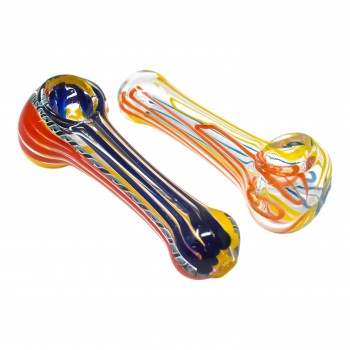 4" Clear Glass Twisted Stripe Hand Pipe - 2pk