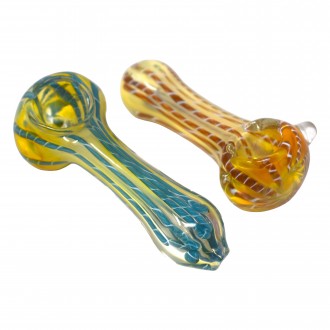 3.5" Gold Fumed Ribbon Art Spoon Hand Pipe - 2Pk