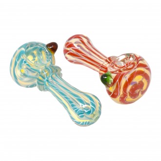 2.5" Silver Fumed Ribbon Art Single Rim Hand Pipe - 2 Pack [RJA80]