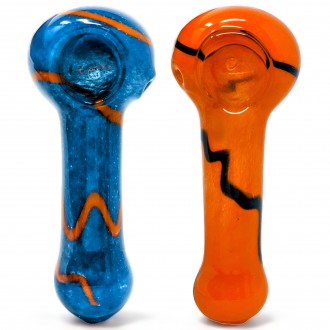 4.5" Colorful Frit Body, Artful Line Spoon Hand Pipe - 2pk [RJA89]