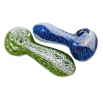 3.5" Dual Color Braided Ribbon Clear Spoon Hand Pipe - (Pack of  2) [RKGS36]