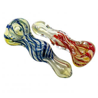 3.5" Silver Fumed Swirl Ribbon Bubble Body Spoon Hand Pipe - (Pack of 2) [RKGS41]