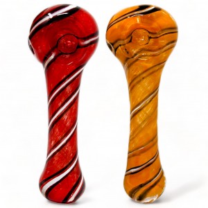 4.5" Frit Candy Cane Swirl Spoon Hand Pipe - 2pk [RKGS81]