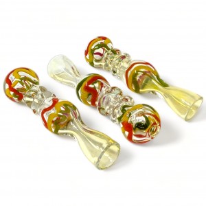 3" Silver Fumed Rasta Zig Zag Double Rim Chillum Hand Pipe - 3Pk [RKGS84]