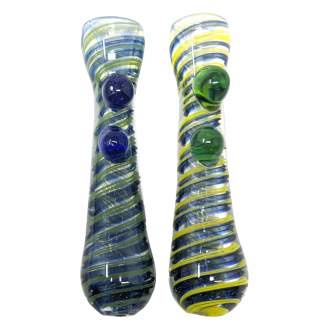 3" Silver Fumed Swirl Ribbon Double Marble Chillum Hand Pipe - (Pack of 2) [RKP275]