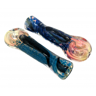 3" Silver Fumed Frit  & Dicro Art Donut Mouth Chillum Hand Pipe - [Pack of 2) [RKP281]