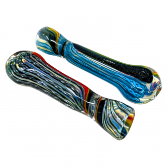 3.5" Silver Fumed Tri-Color Dicro & Ribbon Art Chillum Hand Pipe - (Pack of 2) [RKP287]