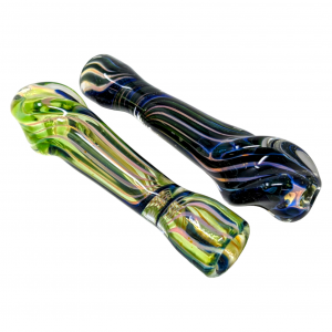 3.5" Silver Fumed Assorted Color Dicro Line Art Chillum Hand Pipe - (Pack of 2) [RKP290]