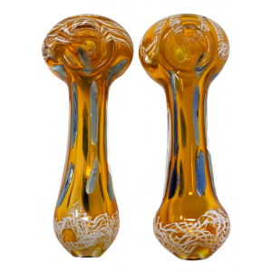 5" Gold Fumed Stretched Polka Dot Ribbon Ended Spoon Hand Pipe - (Pack of 2) [SAJ33]