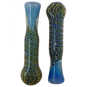 3" Yellow Blue Rake Flat Mouth Chillum Hand Pipe - (Pack of 3) [SG1527]