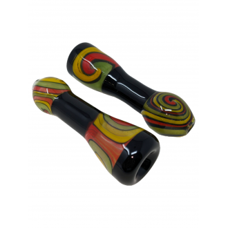 3" Black & Rasta Wig Wag Chillum Hand Pipe - (Pack of 3) [SG3185]