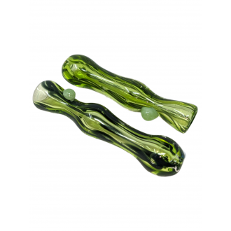 3" Lime Slyme & Black Wavy Ribbon Chillum Hand Pipe - (Pack of 3) [SG3322]