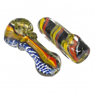 On Point Glass - 3.5" Assorted Design Silver Fumed Dicro Hand Pipe - 18ct Display