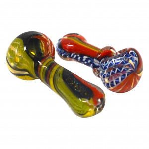 On Point Glass - 3.5" Assorted Design Silver Fumed Dicro Hand Pipe - 18ct Display